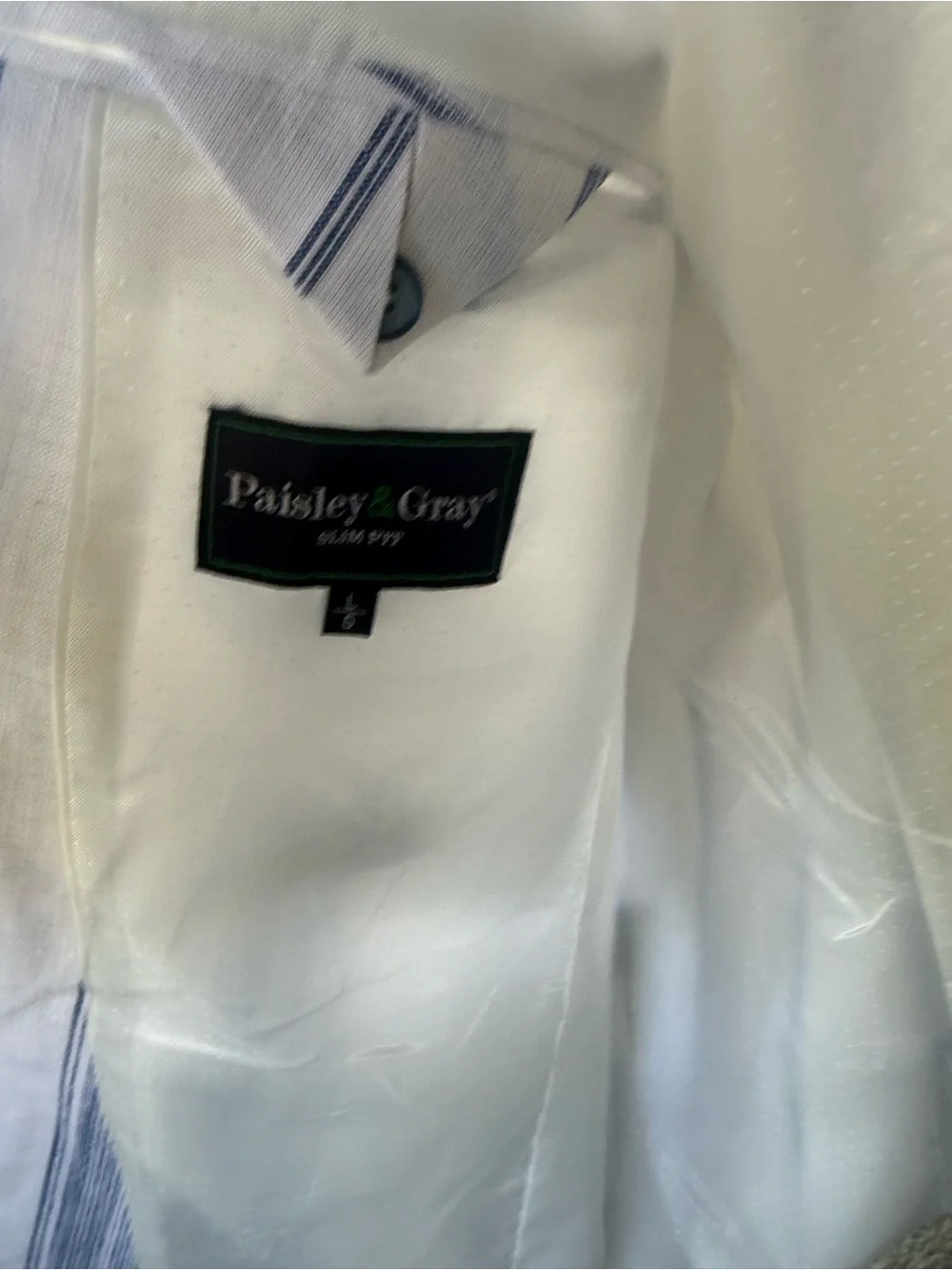 Paisley & Gray linen blend White Blazer with Blue Pinstripes - Picture 6 of 14